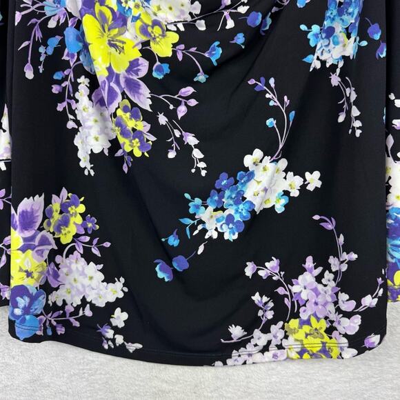 Torrid Studio Knit Off-Shoulder Smocked Chiffon Sleeve Swing Top Black Floral 3X - Picture 6 of 15